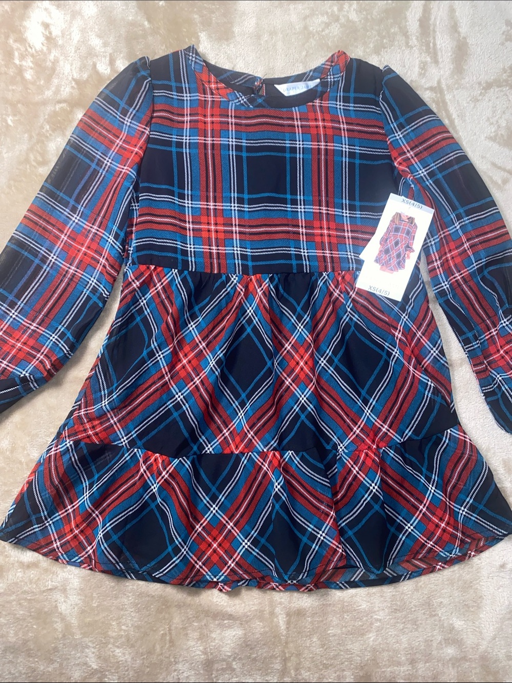NWT Draper James Plaid Tiered Long Sleeve Dress